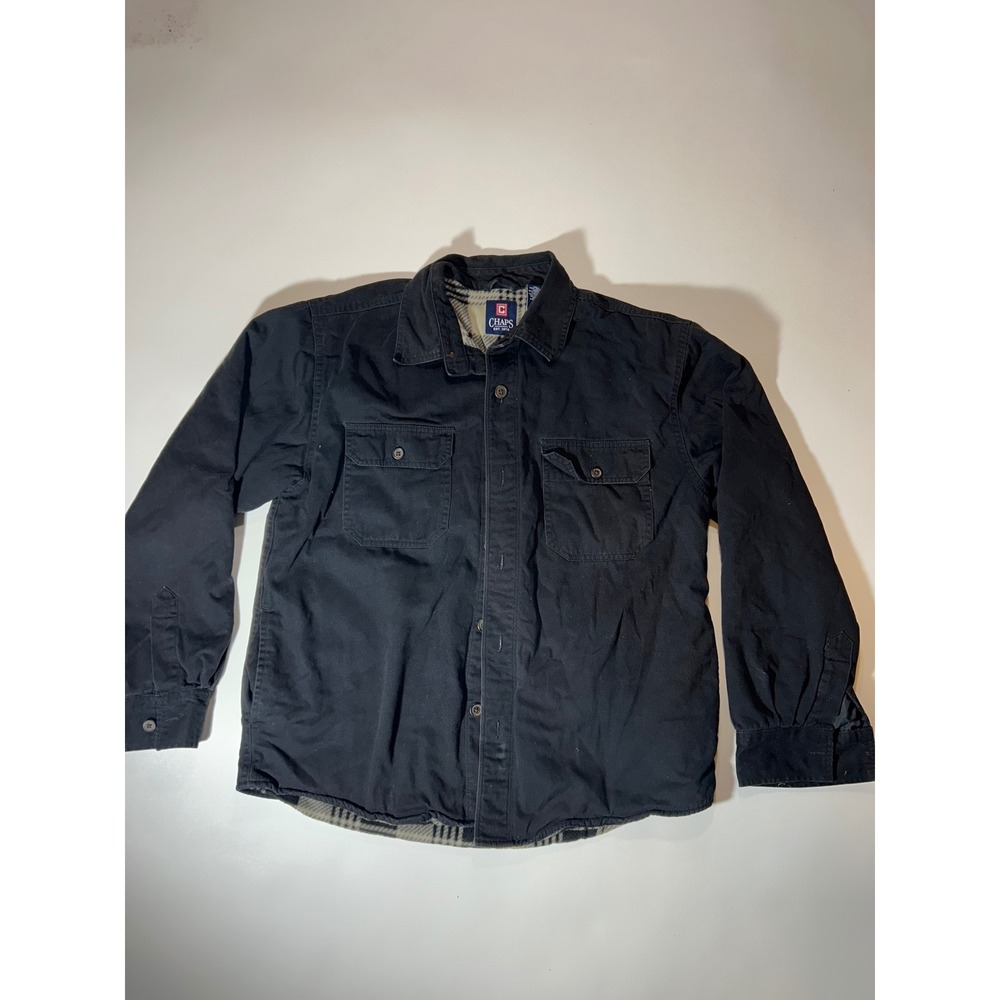 Chaps Shirt Jacket Mens Large Black Excellent Fleece Lined Canvas Button Down